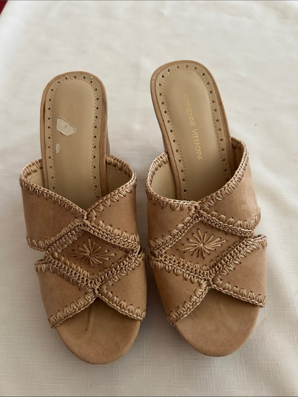 Adrienne Vittadini Beige/Tan Suede Braided Slide Mules